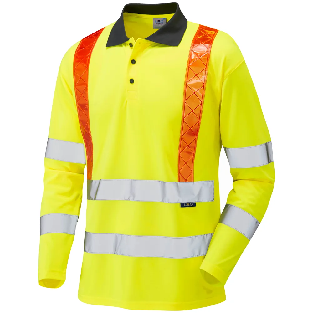 BICKLETON Leo EcoViz Performance Sleeved Polo Shirt with Red — HV YELLOW